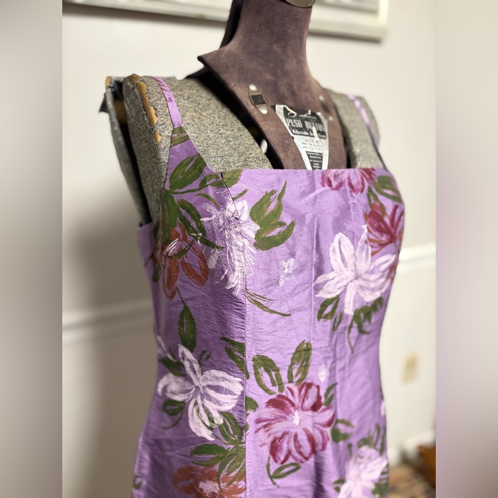 Y2K Floral Midi Dress sz10 100% Silk Hand Painted Strap Fairy Coastal